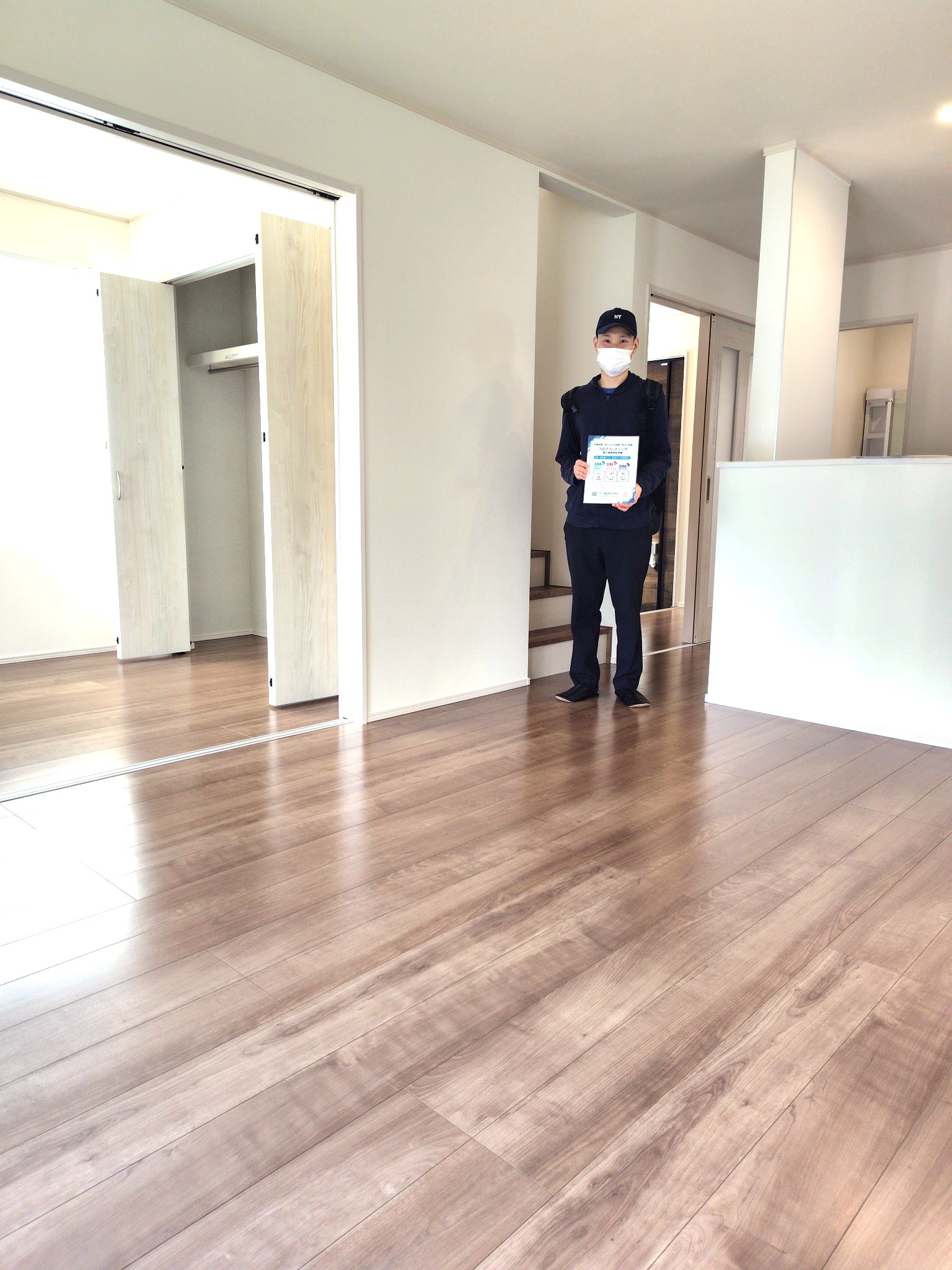 千葉県八千代市ご新築マンション　セラミックガラスフロアコーティング光沢　安心の30年施工保証