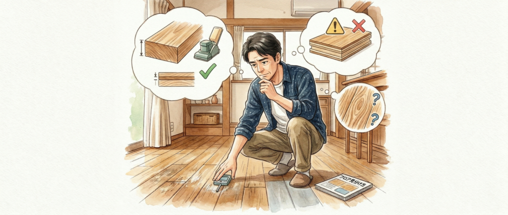 無垢フローリングと挽板フローリングの断面比較床材種類