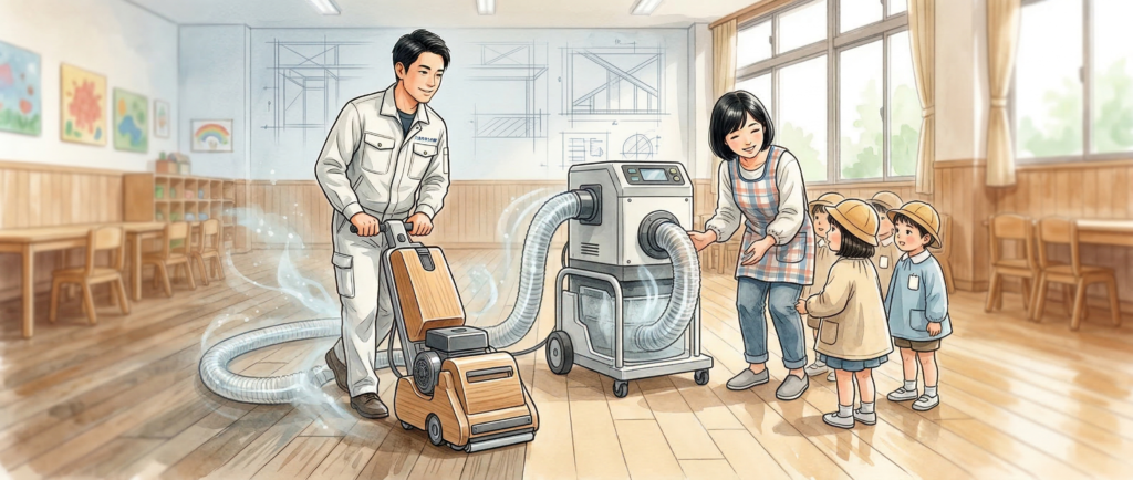 BONAダストフリーサンディングシステム集塵機施工イメージ