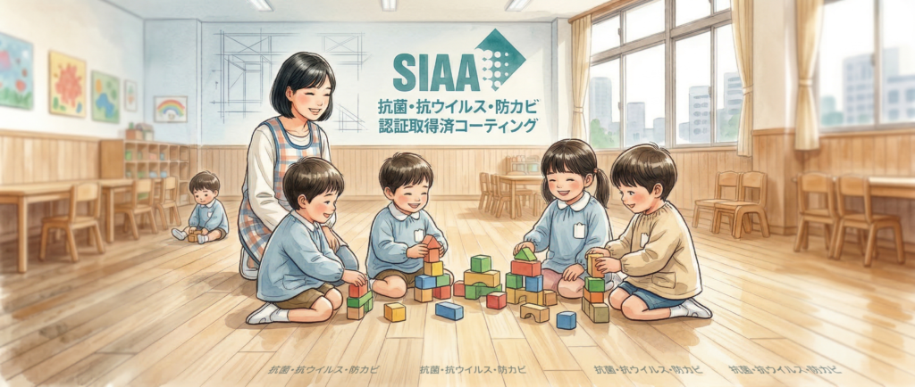 SIAA抗菌マーク取得コーティング施工後の保育施設床面