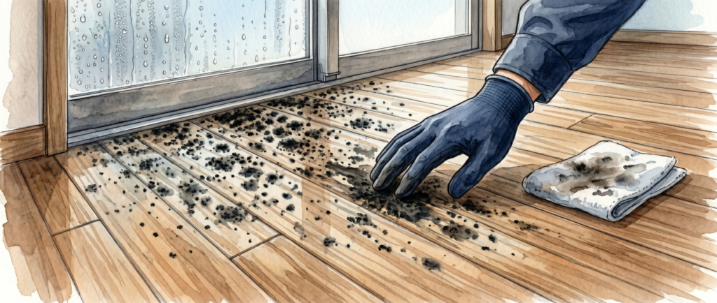 深部まで浸透した無垢フローリングのカビはDIYでは除去困難