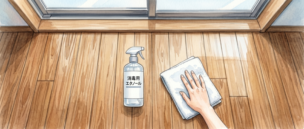 無垢フローリングのカビをエタノールで安全に拭き取る方法