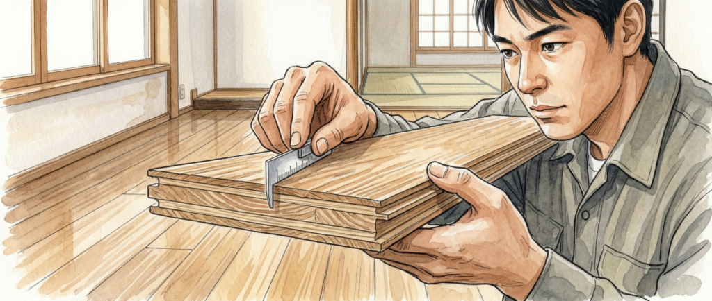 フロアサンディングできる床材とできない床材の断面確認