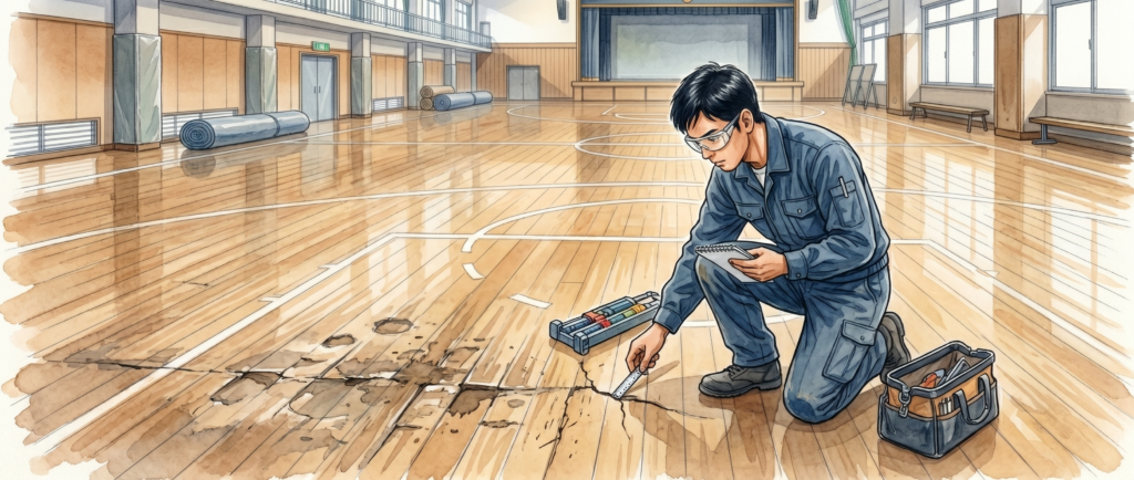 体育館の床研磨費用が変動する4つの要因を整理するイメージ