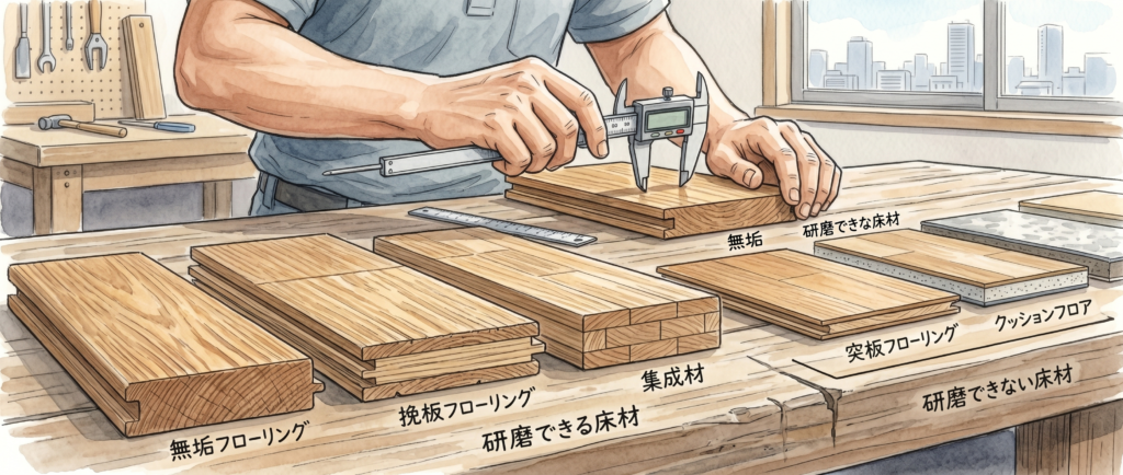 研磨できる無垢フローリングと研磨できない床材の見分け方